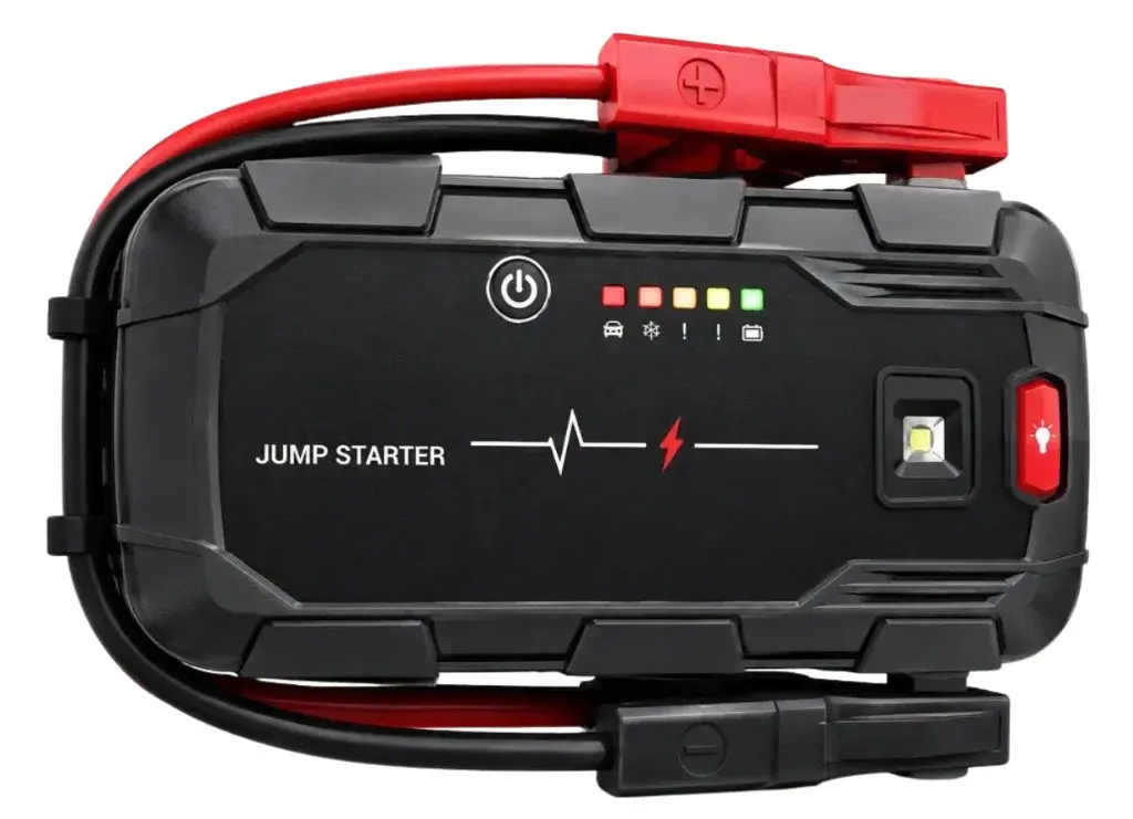 StartOnePro portable emergency jump starter with accessories