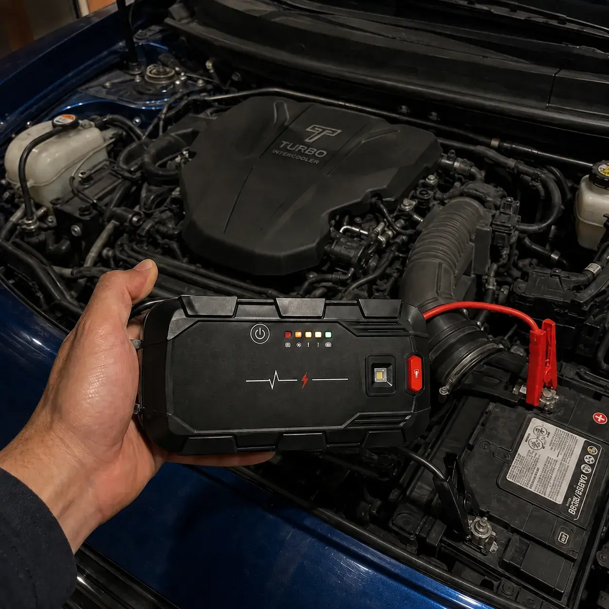 Starting a car with StartOnePro in an isolated parking lot